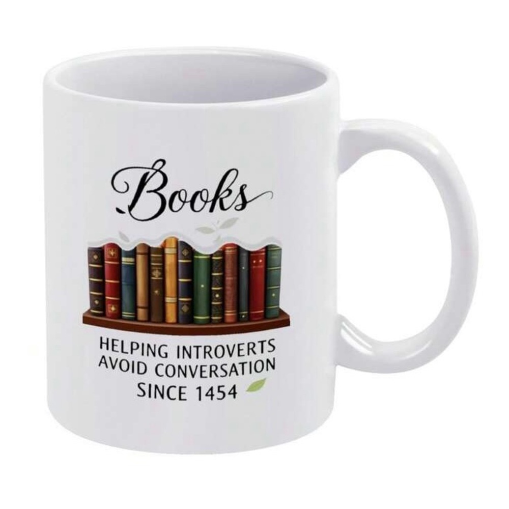 Books: Helping Introverts Avoid Conversation Since 1454 Mug White Red Green